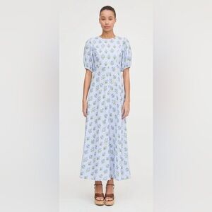 Hill House The Nadia Short Sleeve Dress in Blue Block Print, NWT